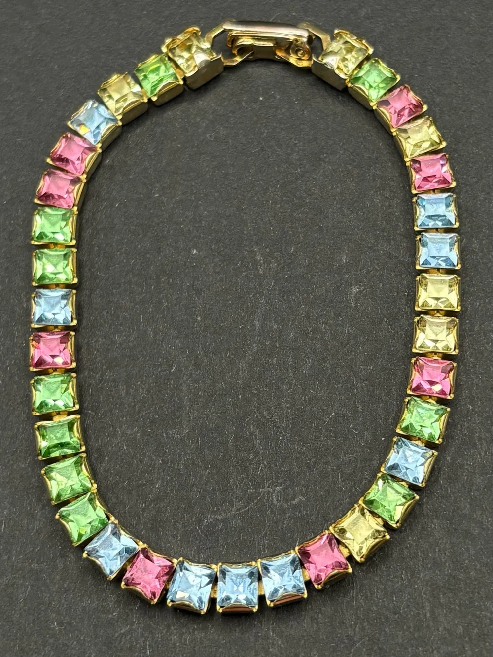 Vintage 1950s Pastel Rhinestone Tennis Bracelet UV Reactive Uranium Glass Glow